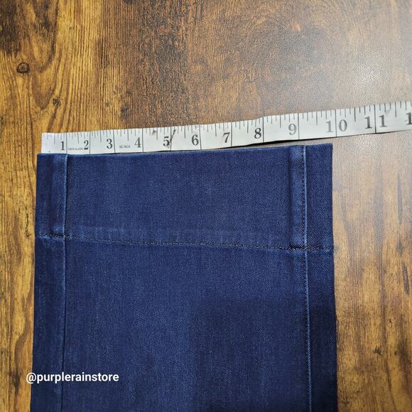 Chico's Jeans Size 6 Pull On Wide Leg Crop High Rise Dark Wash Stretch Denim - Picture 9 of 11